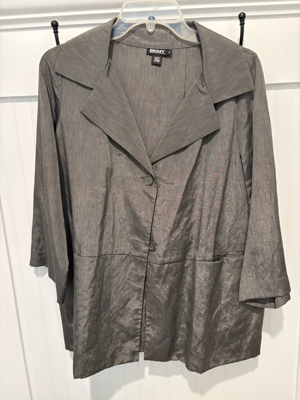 DKNY Metallic Gray Open Collar Seibg Button Jacket Size P